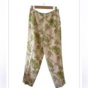 Talbots Woman's Vacation  Bamboo Leaf pattern Pants Green & Beige Lined Size 12